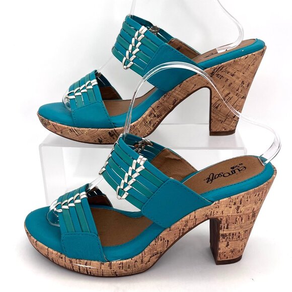 Eurosoft by Sofft Fayann Turquoise Cork Wedge Platform Heels Womens Shoes 10W - Picture 6 of 16